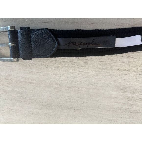 Free People Womens Sz M/L Black Belt Canvas Leather NEW - Picture 8 of 8
